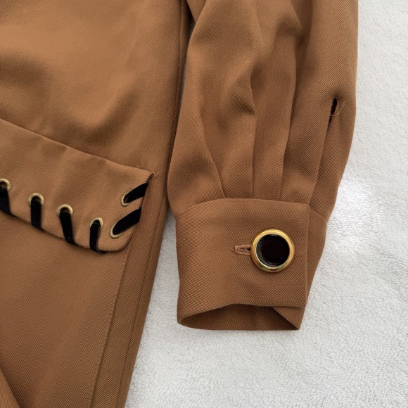 Vintage Wool Coat Dress Funnel Neck Brown Size 14 Sandra Ow-Wing NR1 80s - Picture 10 of 10